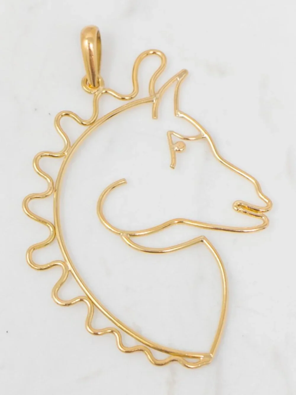 French 18K Yellow Gold Wire Horse Pendant, Owl Hallmark (2.75